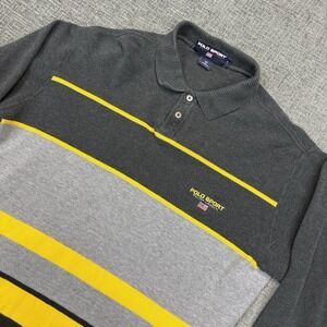 Vintage Polo Sport Ralph Lauren Shirt Mens Large Gray Yellow Long Sleeve Stripe